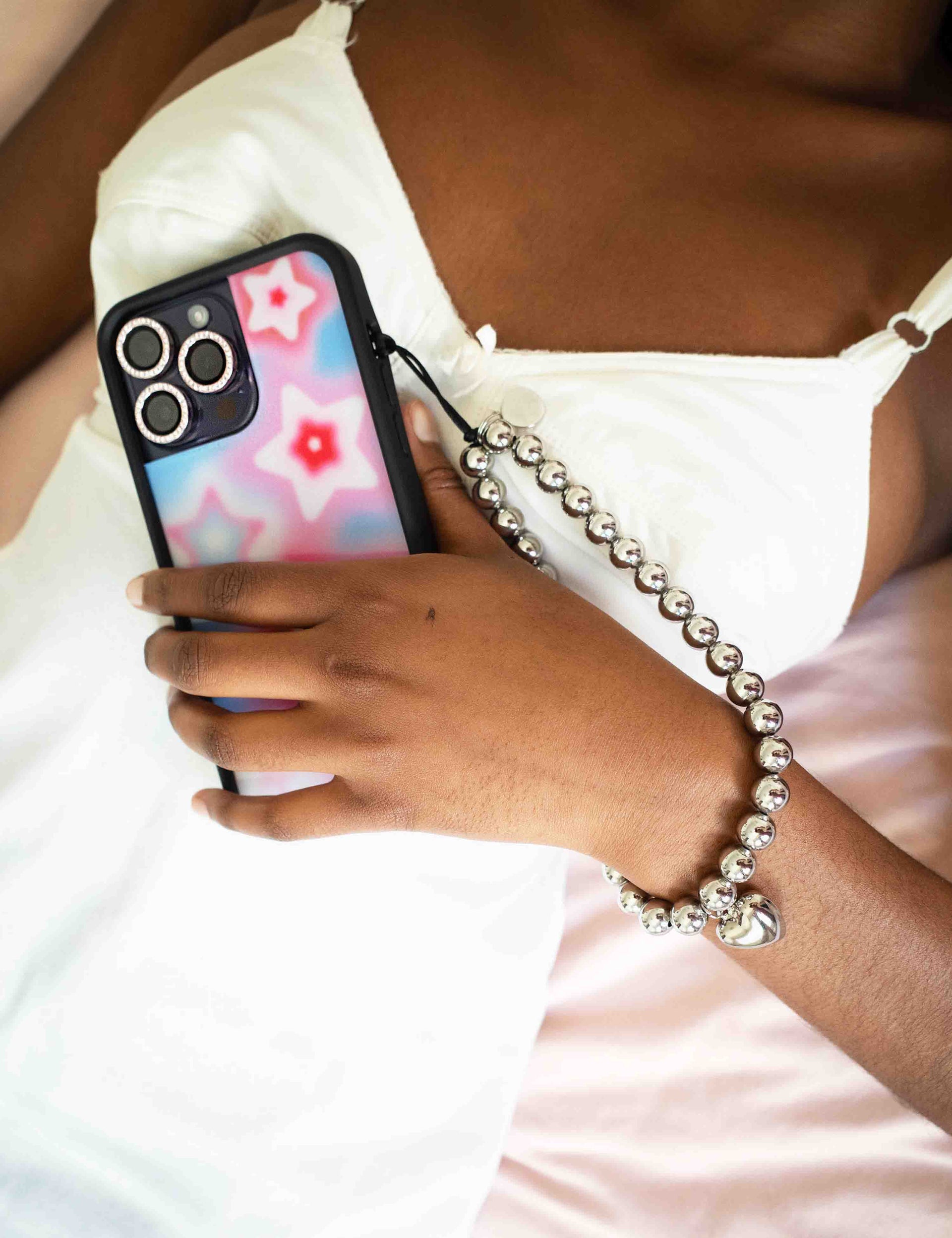 Chrome Heart Wristlet Beaded Phone Charm Strap - Image 7