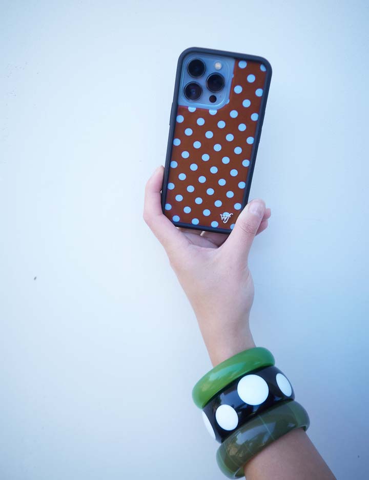 Brown and Blue Polka Dot iPhone Case for Retro Aesthetic - Image 49