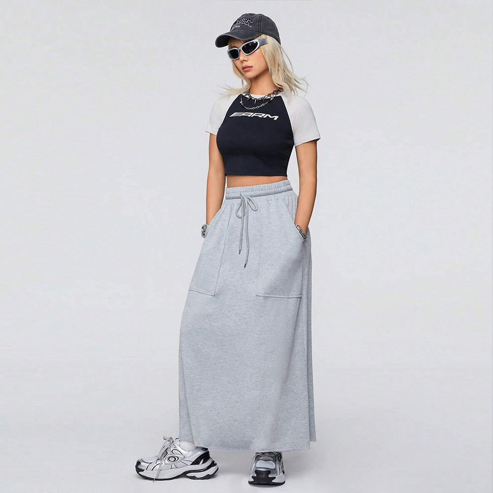 Women's Classic Grey Harajuku Casual Loose Maxi Skirt - Image 4