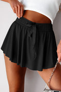 Black Drawstring High Waist Lined Tennis Skorts