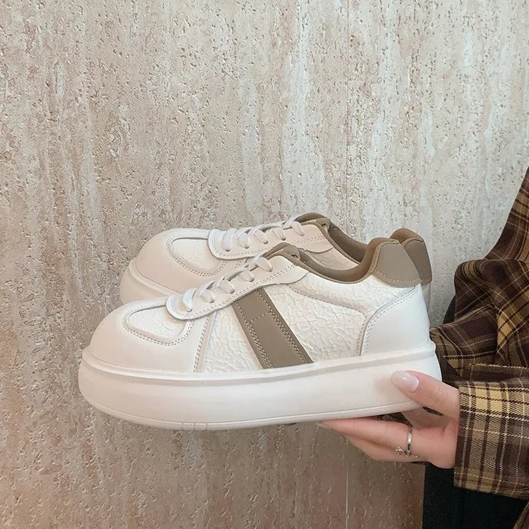 White Round Toe Platform Lace-Up Sneakers for Everyday Style
