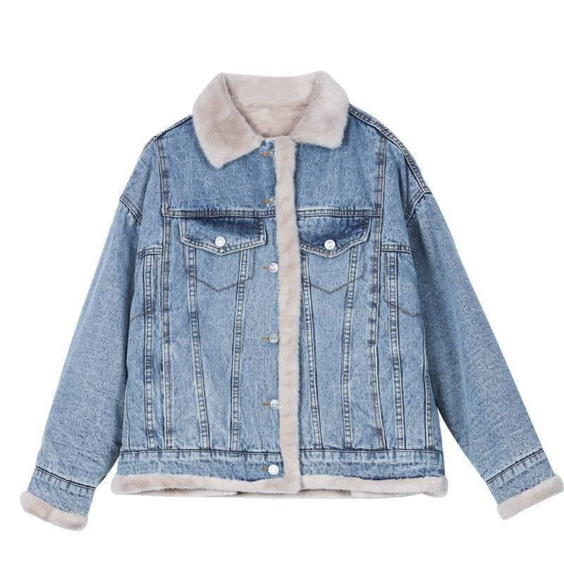 Reversible Women's Denim Jacket with Lambswool Faux Fur Lining - Image 6