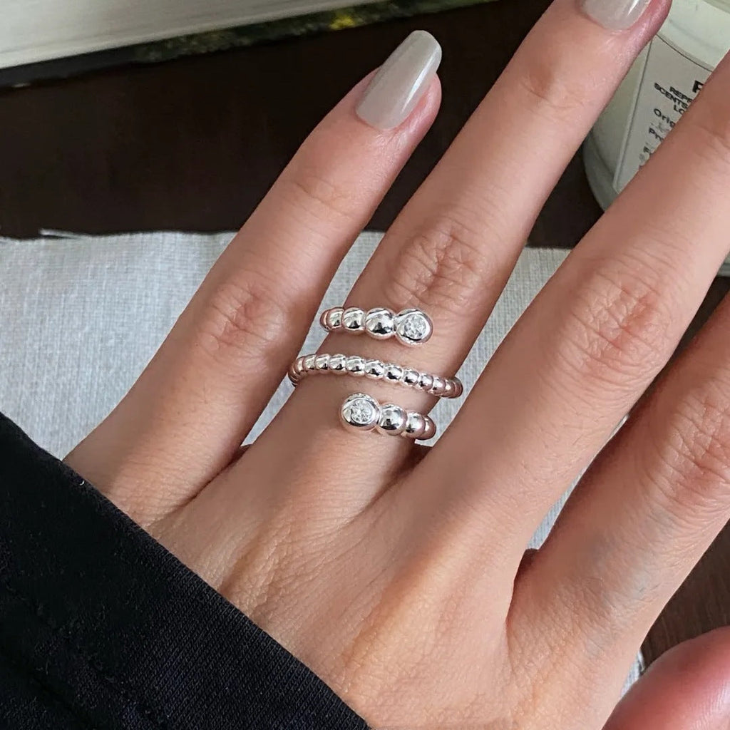 Sweet Cool Multi Layer Ring For Women, Geometric Line Wrapped Personalized Versatile Open Adjustable Ring, Ins Style Spiral Index Finger Trendy Ring