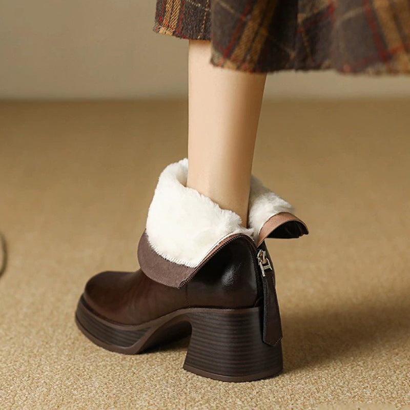 Women's Chunky-Heel PU Ankle Boots