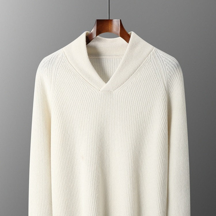 Men's V-Neck Knitted Pullover Sweater - Relaxed Fit Long Sleeve