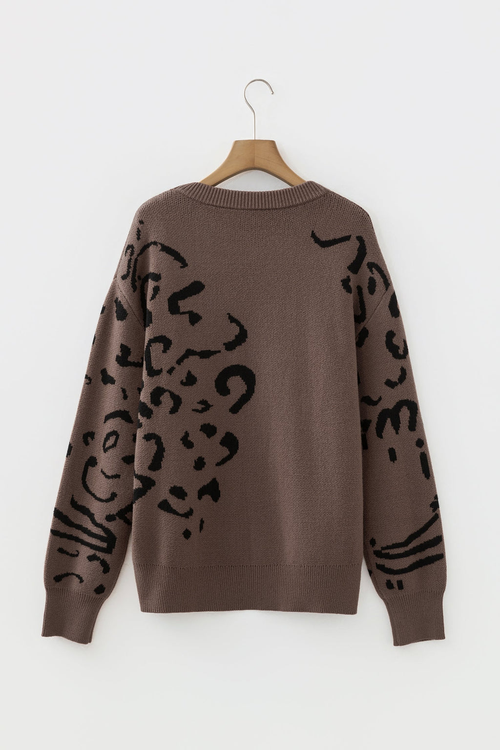 Camel Asymmetric Leopard Print Drop Shoulder Sweater