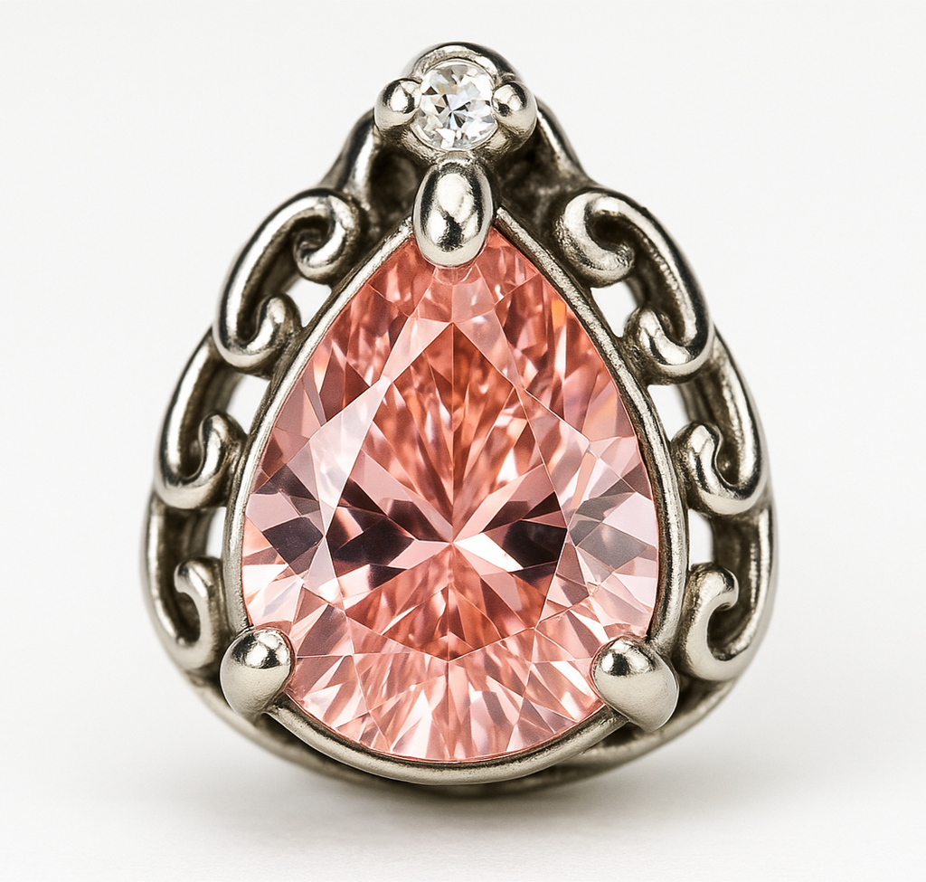 Rhodium Plated Teardrop Silver Pink CZ Stud Earrings - Hypoallergenic Luxury Jewelry