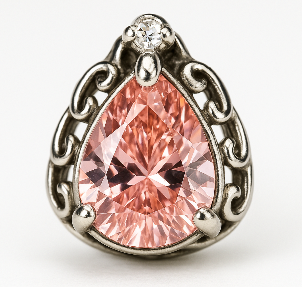Rhodium Plated Teardrop Silver Pink CZ Stud Earrings - Hypoallergenic Luxury Jewelry