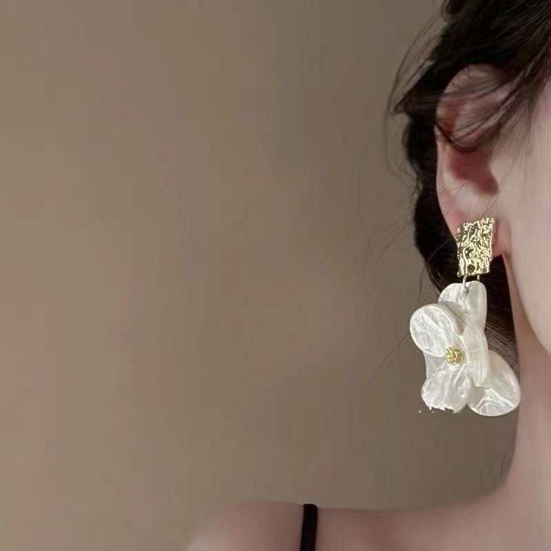 925 Silver Needle Acrylic Flower Earrings, Forest Retro French Style