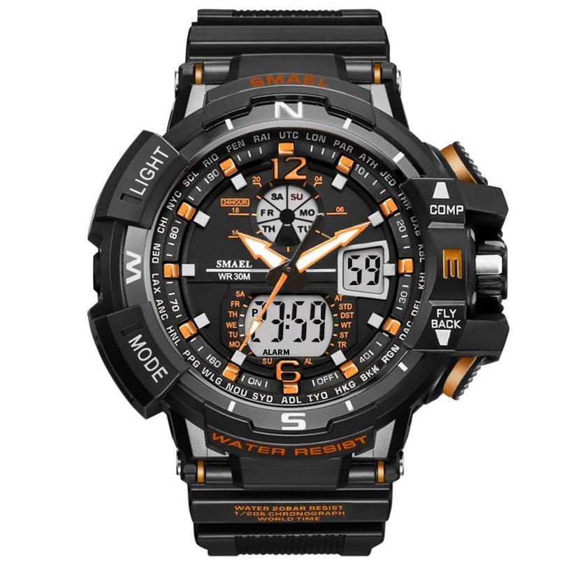 Modern Red Hybrid Digital-Analog Military Sport Watch 50M