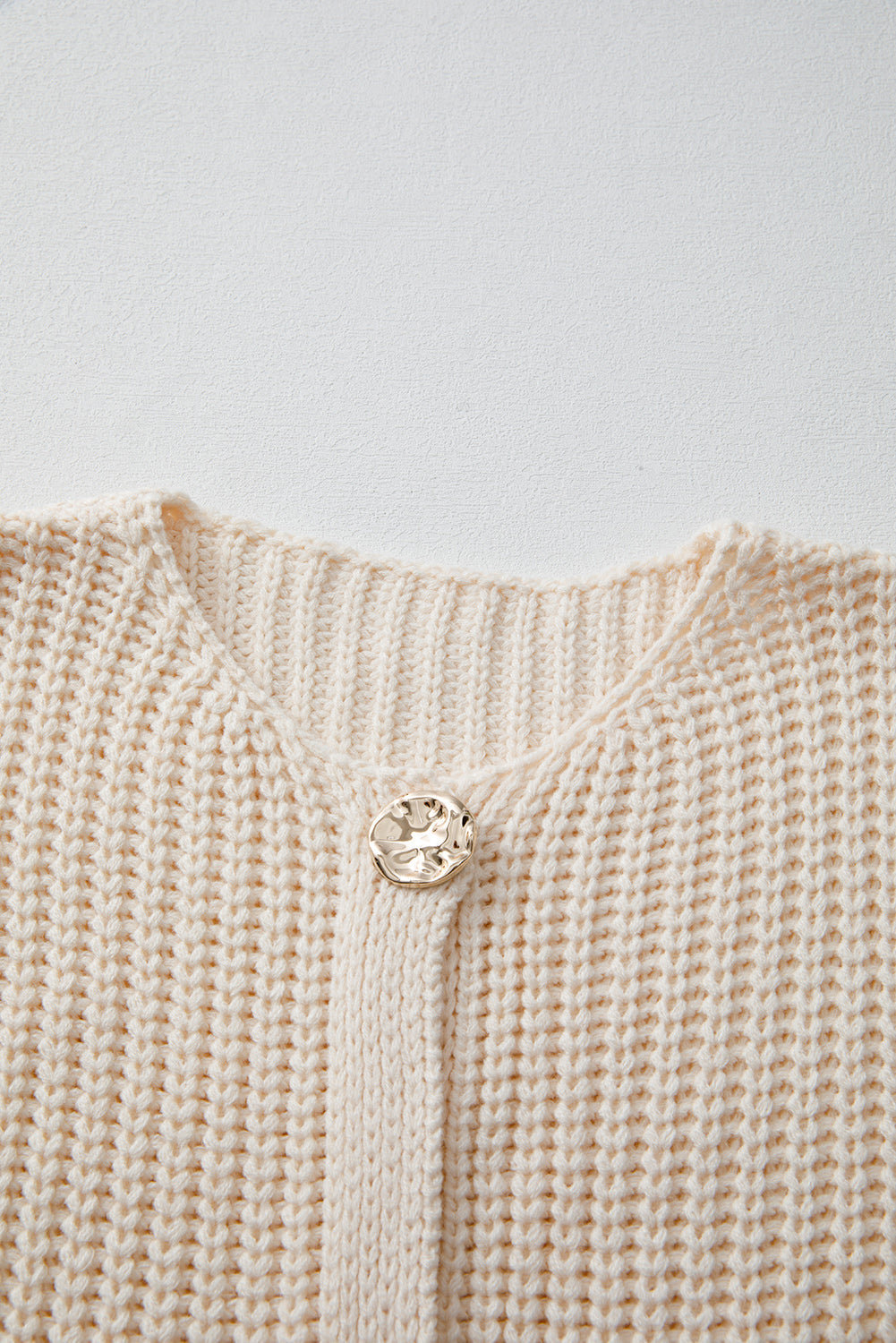 White Textured Knit Buttoned Sweater Vest with Side Pockets