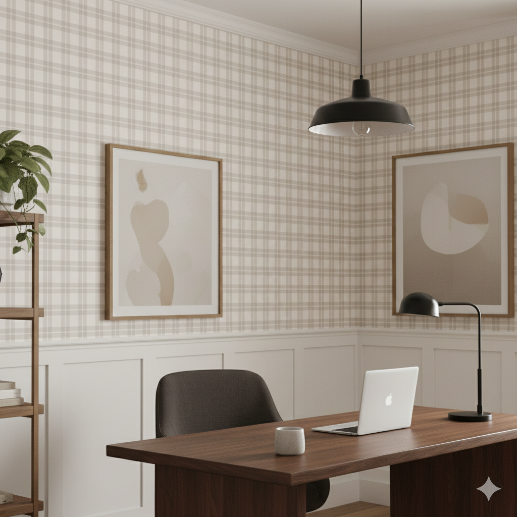 Channing Removable Plaid Wallpaper in Black, Blue, Pink and Beige