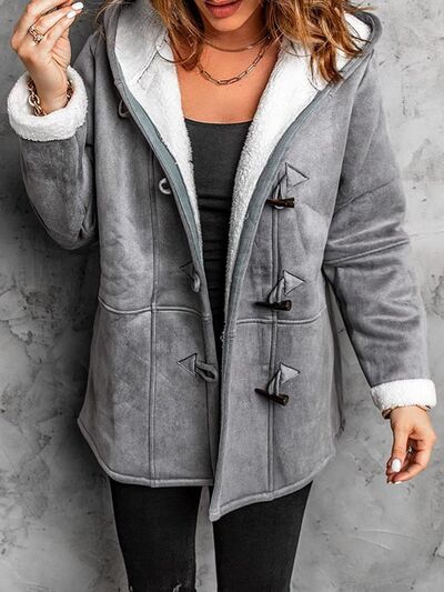 Women's Long Sleeve Hooded Toggle Jacket with Pockets