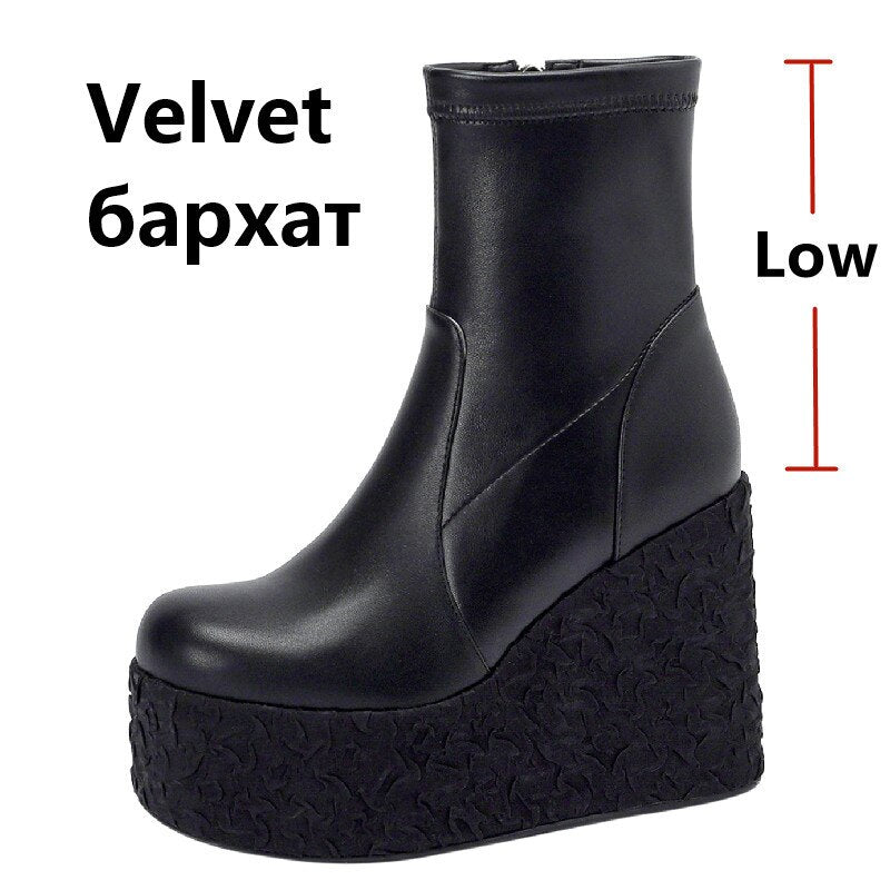 Women's Black Punk Platform Wedge Ankle Boots - Image 21