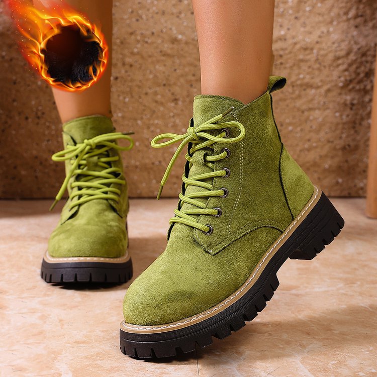 Women's Lace-Up Suede Fleece-Lined Winter Ankle Boots - Image 3