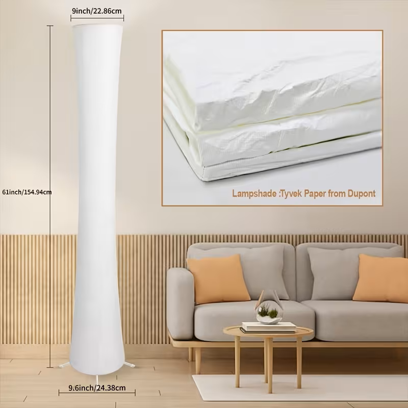61-Inch Soft Light LED Floor Lamp with White Fabric Shade