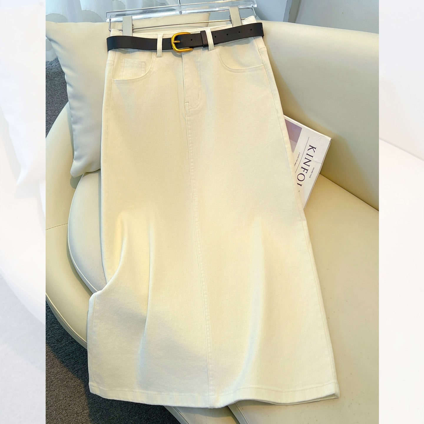 Brown A-Line Straight Skirt Retro Slit Hip Skirt