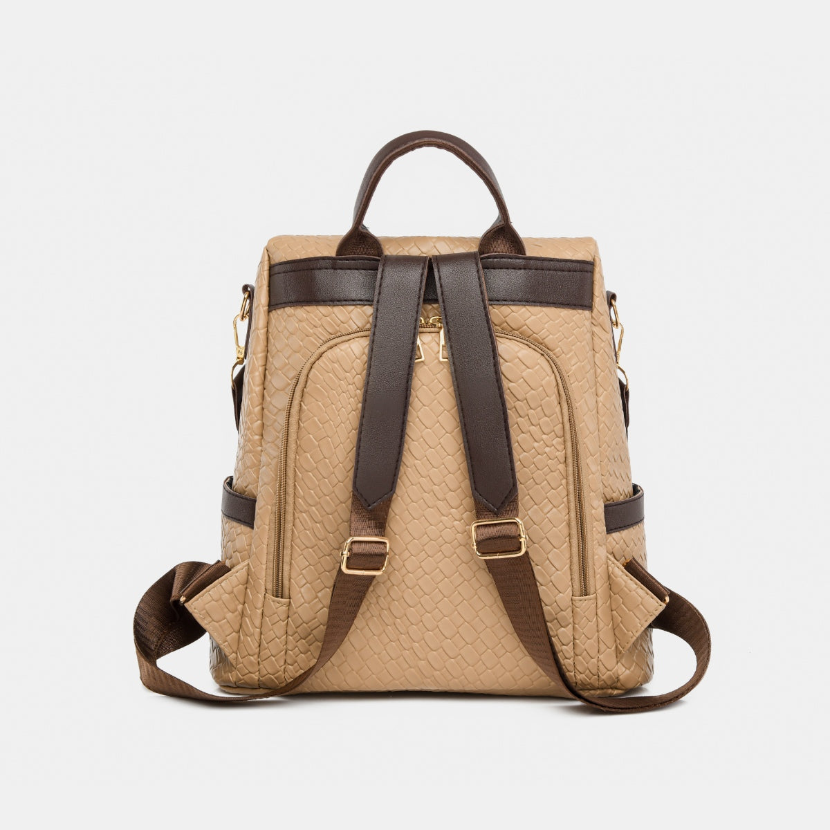 Woven Texture PU Leather Backpack Convertible Shoulder Bag