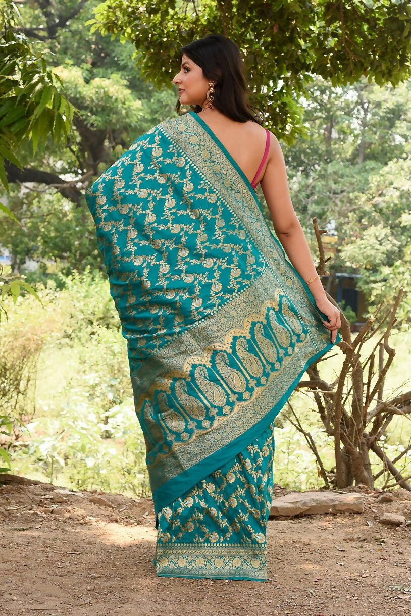 Green Banarasi Soft Pure Handloom Silk Saree