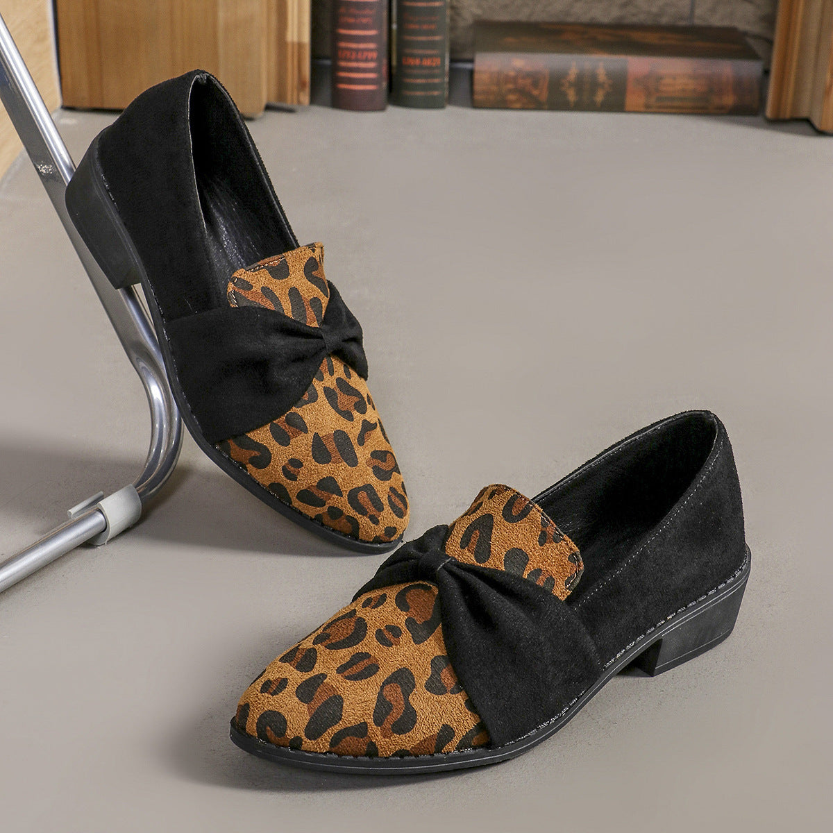 Women’s Leopard Print Casual Loafer Pumps with Bow Detail - Image 2