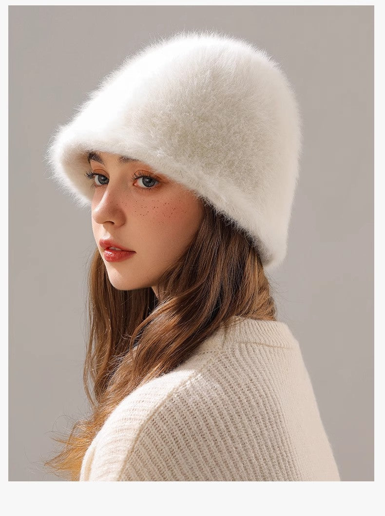 Women's Real Rabbit Plush Winter Bucket Hat for Comfortable Fit - Image 3