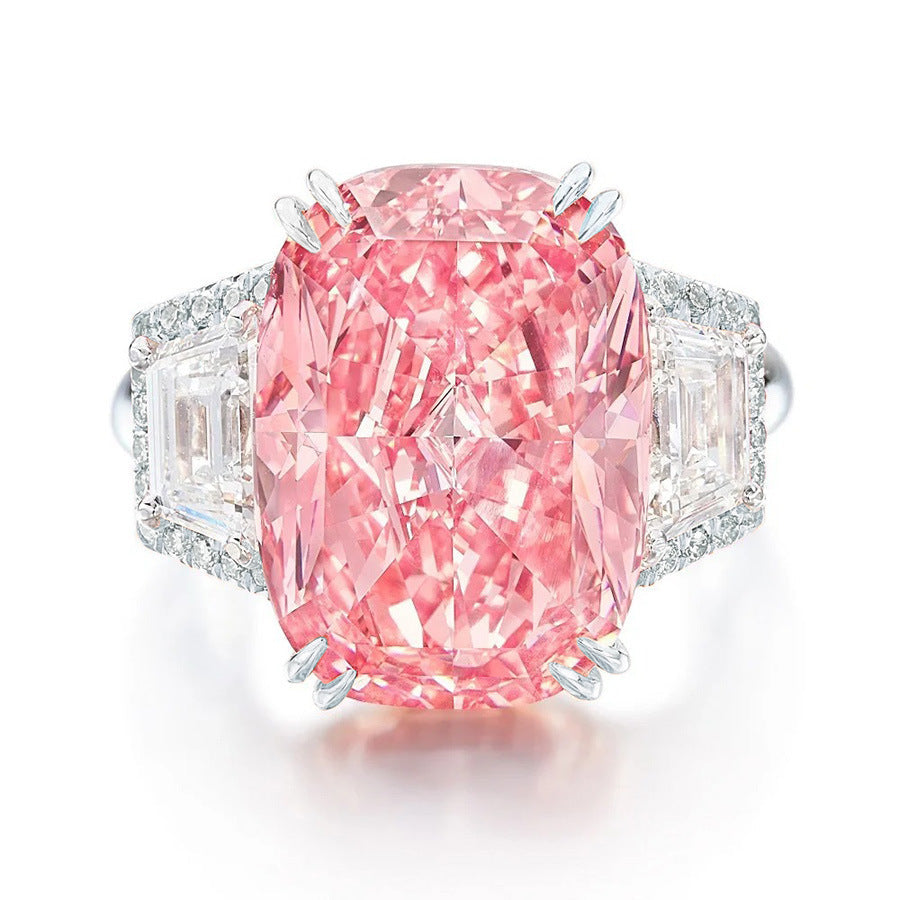 Luxury Heavy Craftsmanship Simulated Diamond Ring, Large Carat Ice Flower Cut Elongated Cushion High Carbon Diamond Ring For Women