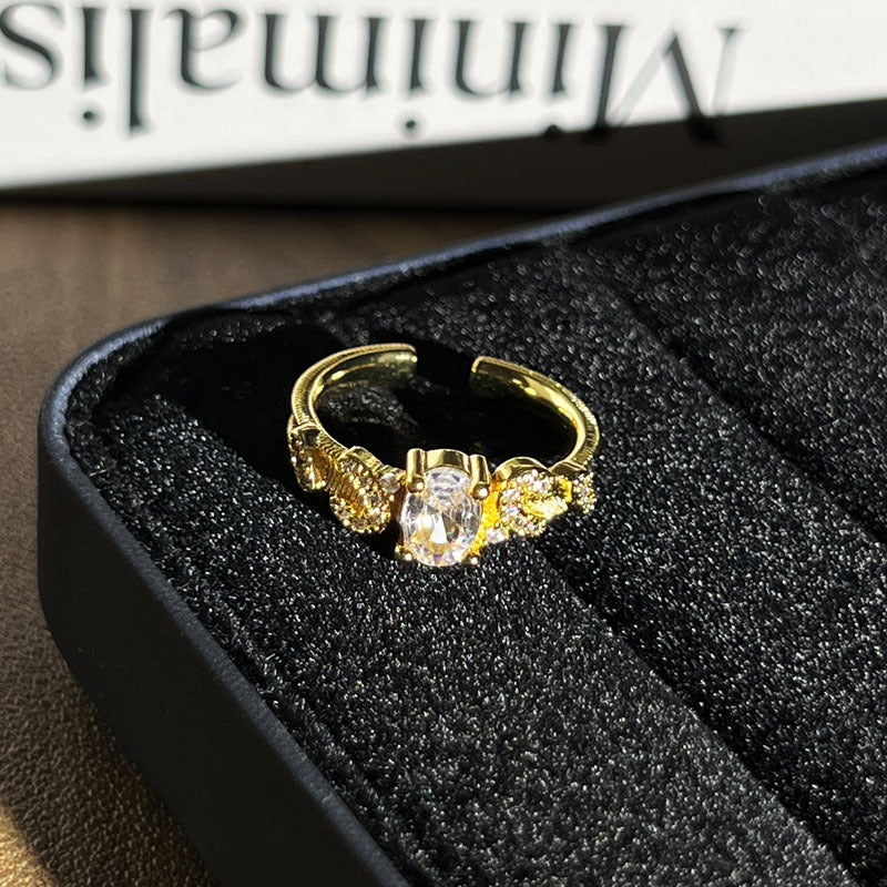 Geometric Micro Stone Inlay Open Ring, Vintage Minimalist Band