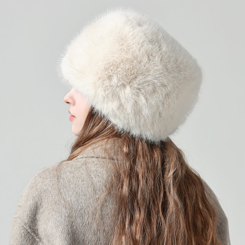 Women Plush Faux Fur Bucket Hat Winter Warm Northeast Style - Image 2