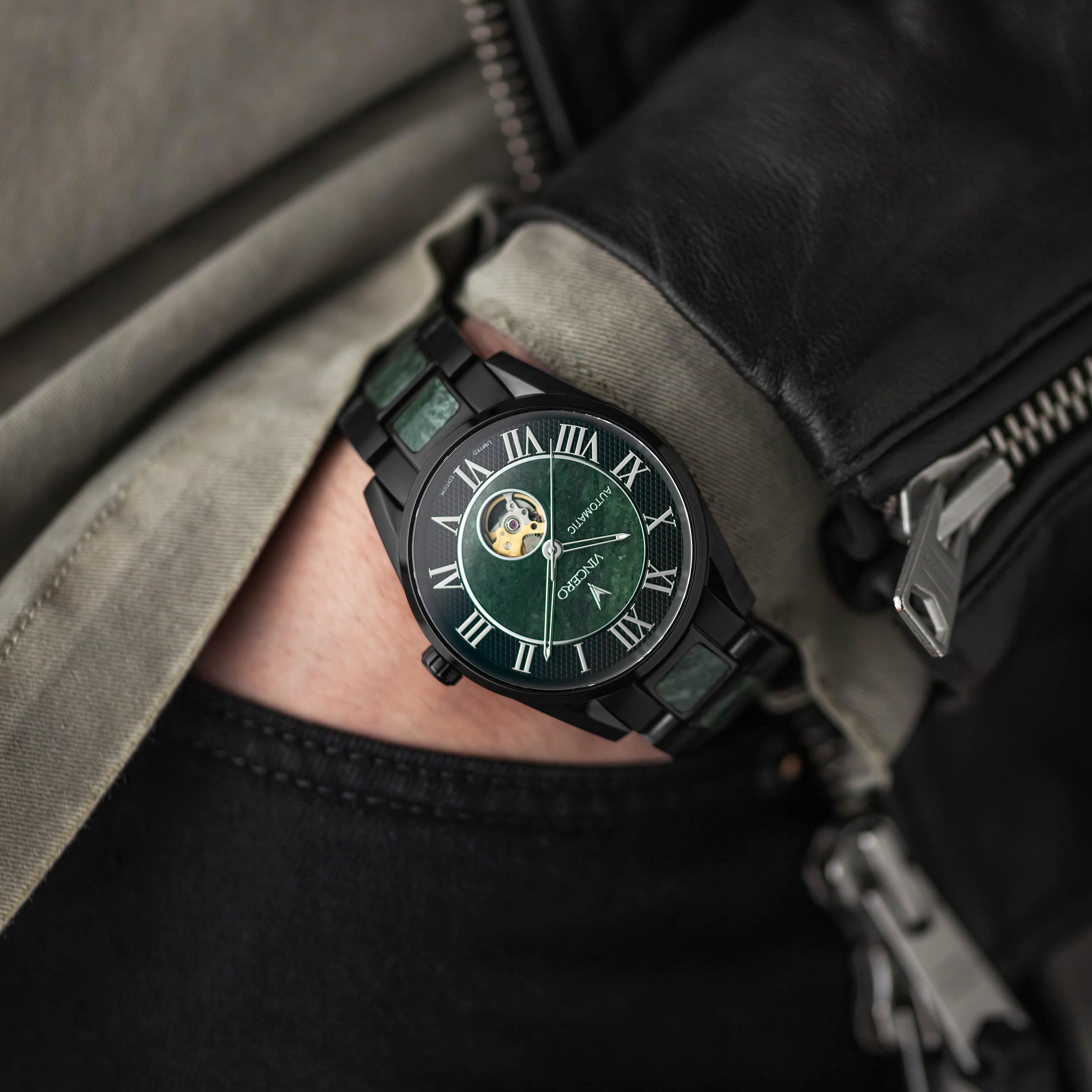 Marble Automatic Watch in Black Verde with 43mm Case