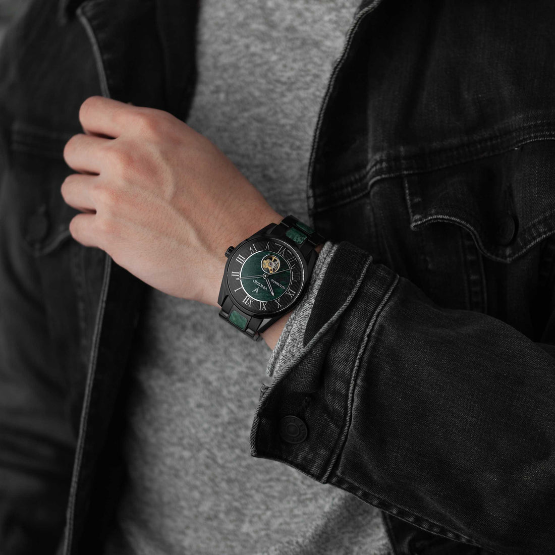 Marble Automatic Watch in Black Verde with 43mm Case