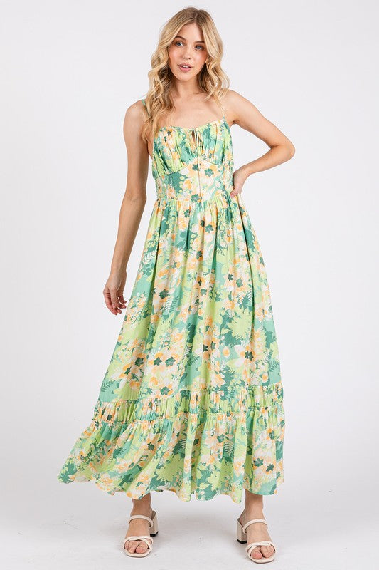 Floral Smocked Back Ruffled Hem Maxi Cami Dress for Summer