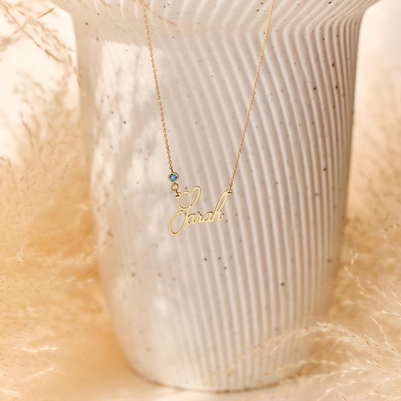 Personalized Cursive Name Necklace with Birthstone