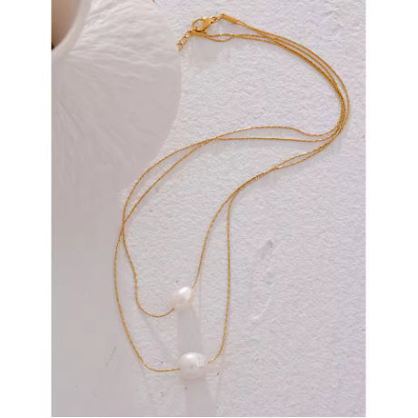 Natural Pearl Beads Chic Exquisite Necklace Thin Chain Stainless Steel Minimalist Charm Collar Jewelry Women