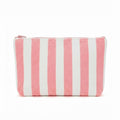 Large pink striped terry cloth zip pouch for cosmetics and toiletries