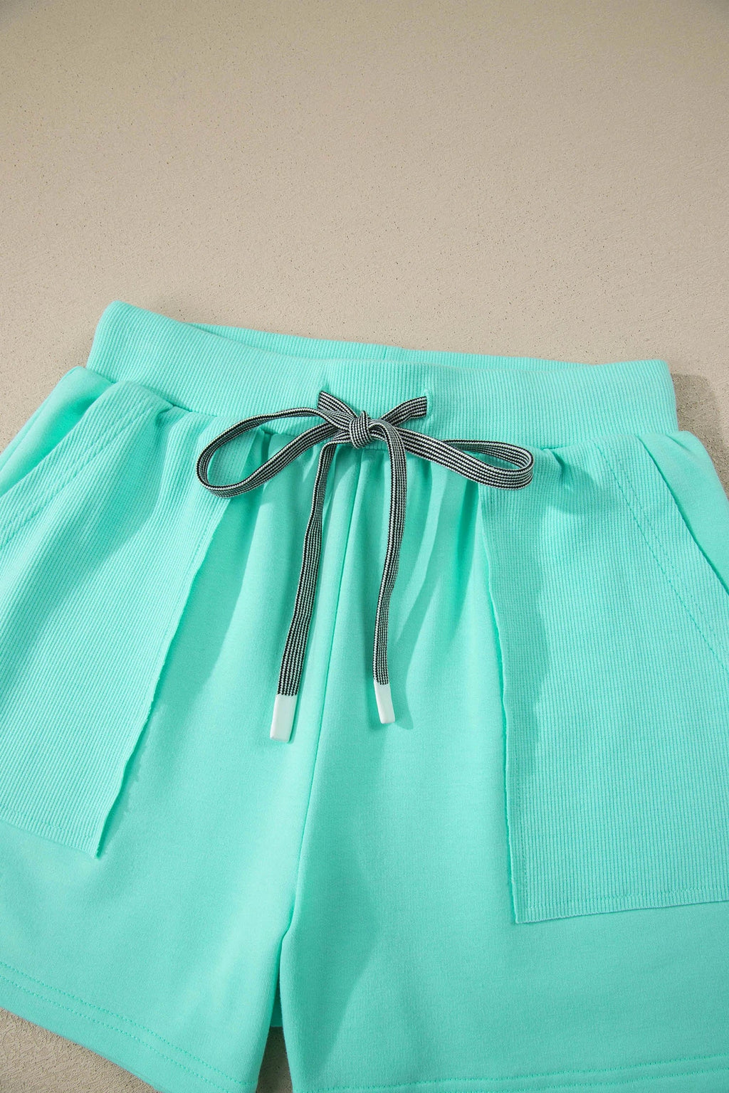Mint Green V-Neck Top and Drawstring Shorts Lounge Set - Image 5