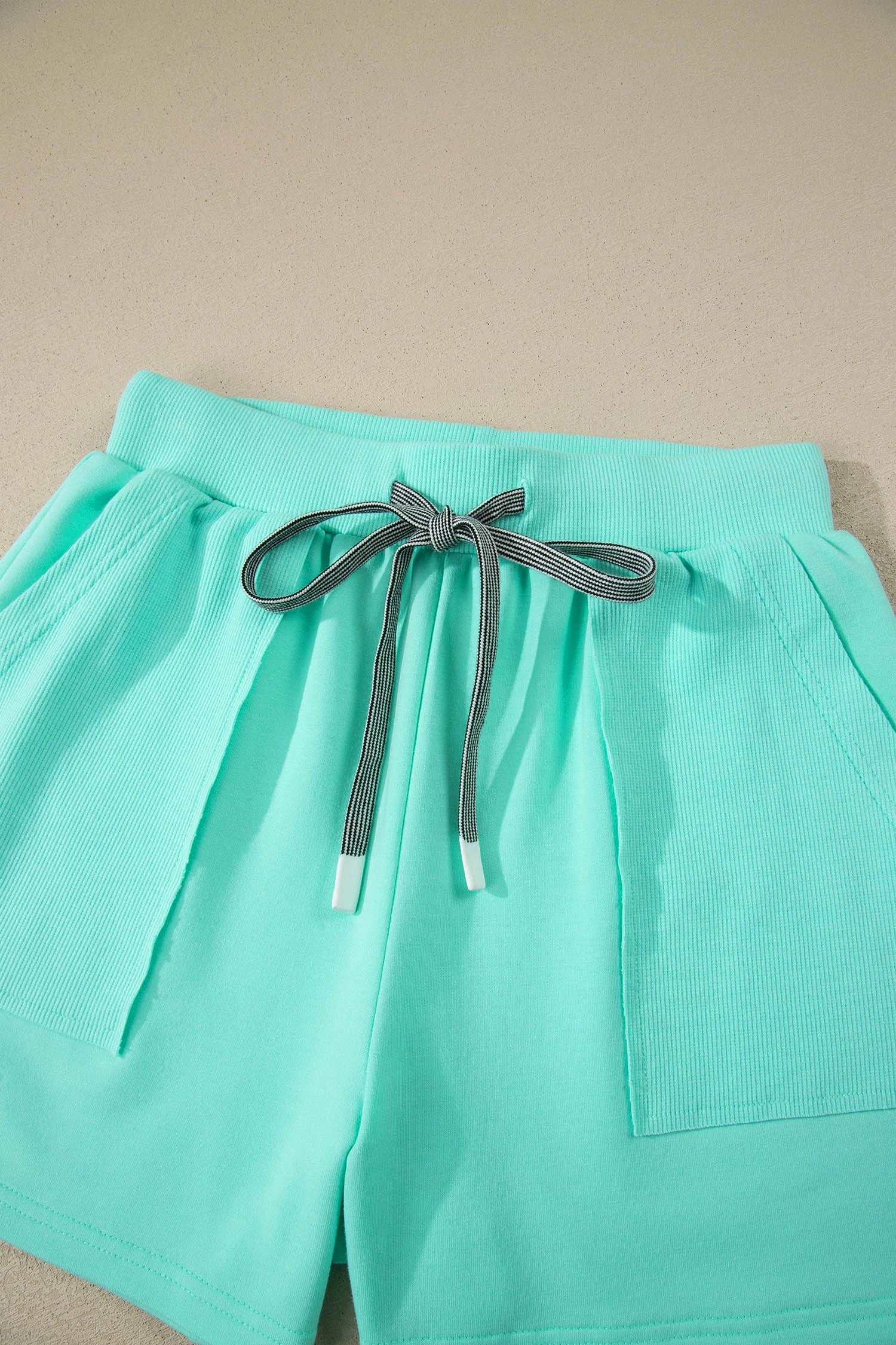 Mint Green V-Neck Top and Drawstring Shorts Lounge Set - Image 5