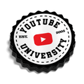 YouTube University circular vinyl decal sticker with white background, black text, and red YouTube logo icon
