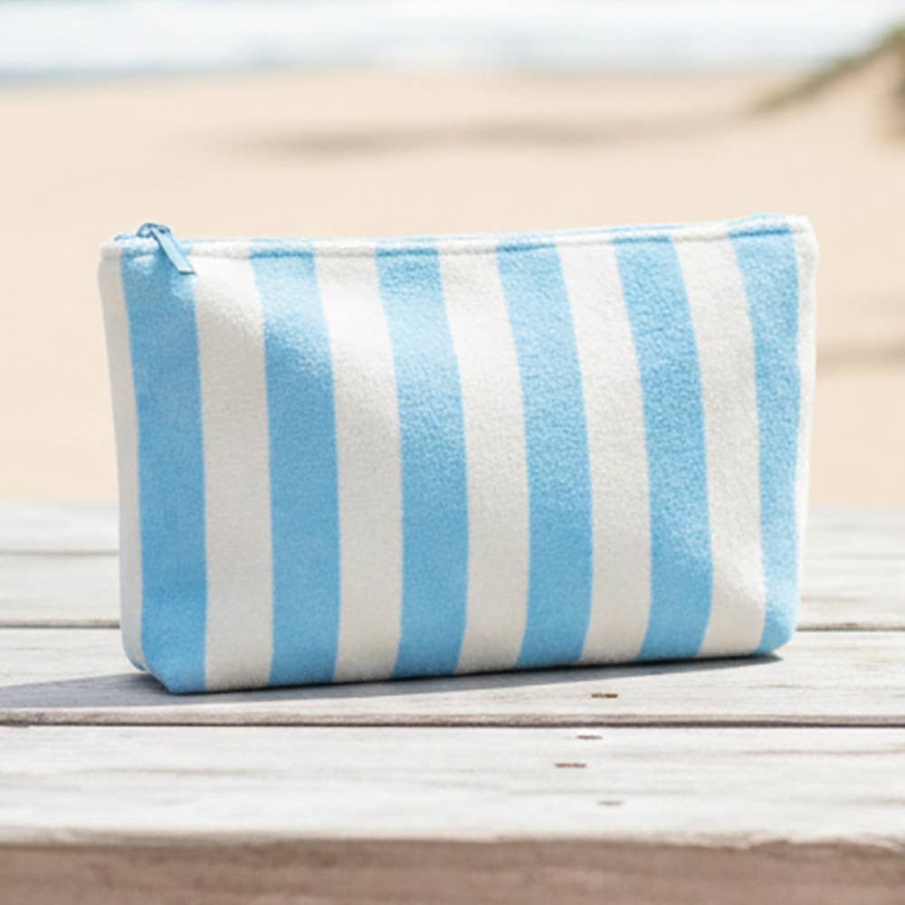 Blue Striped Terry Cloth Cosmetic Pouch