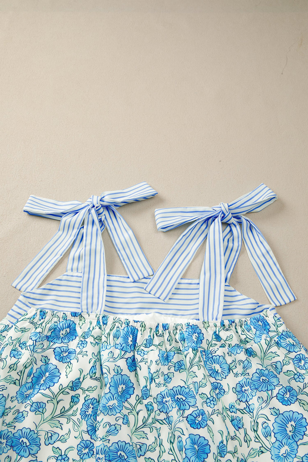 Estelle Knot Straps Floral Print Mini Dress in Blue and White