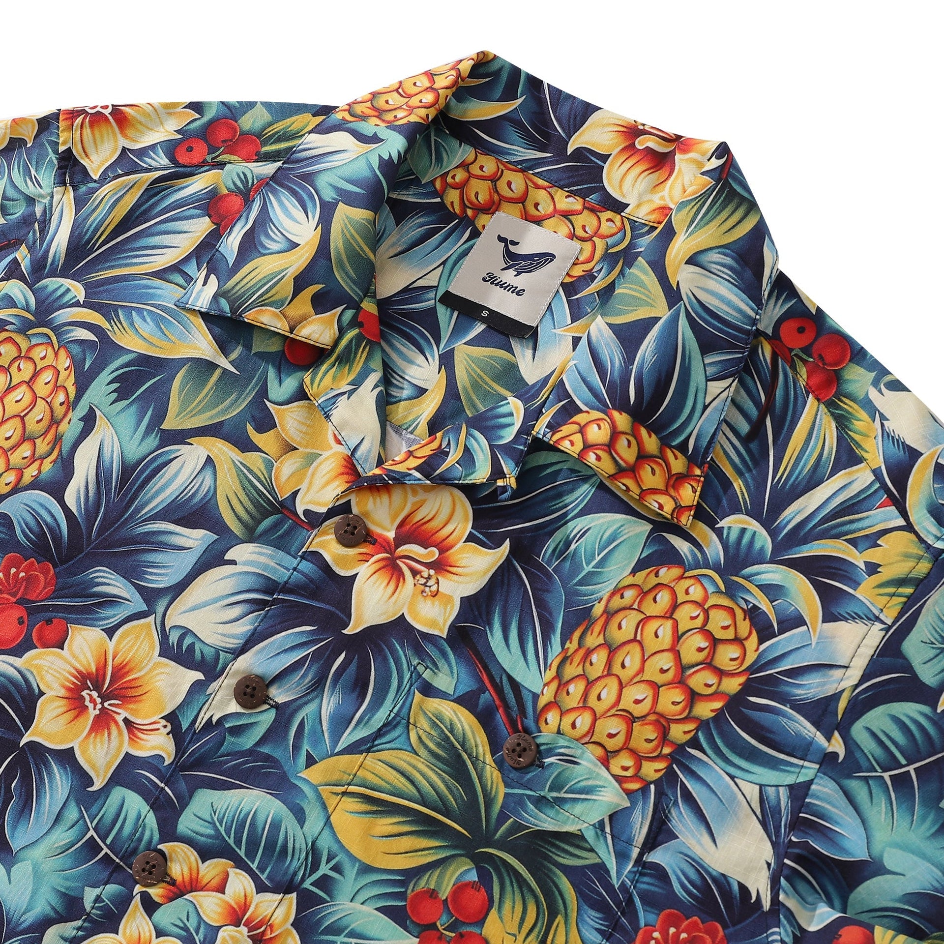 Men's Tropical Pineapple Jungle Print Camp Collar Hawaiian Shirt