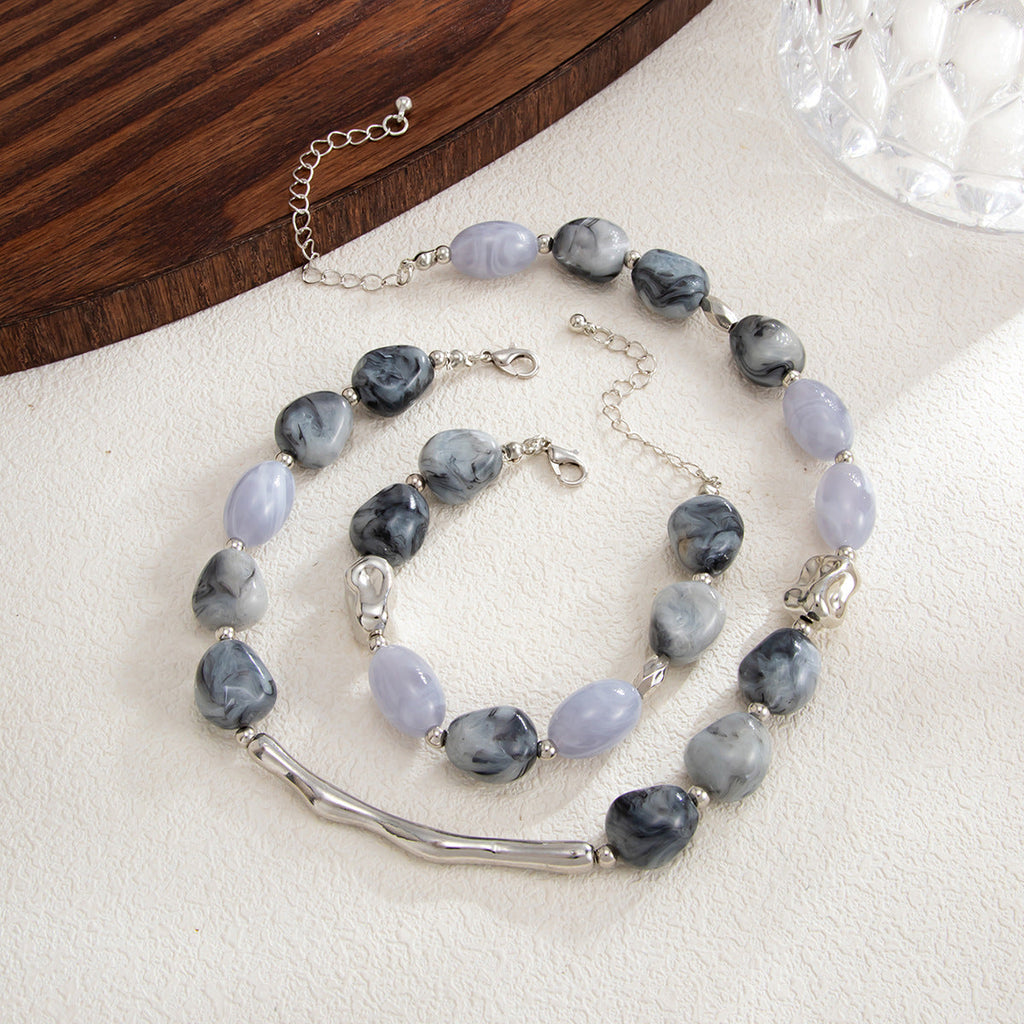 Retro Geometric Metal Bent Tube Necklace And Bracelet Set
