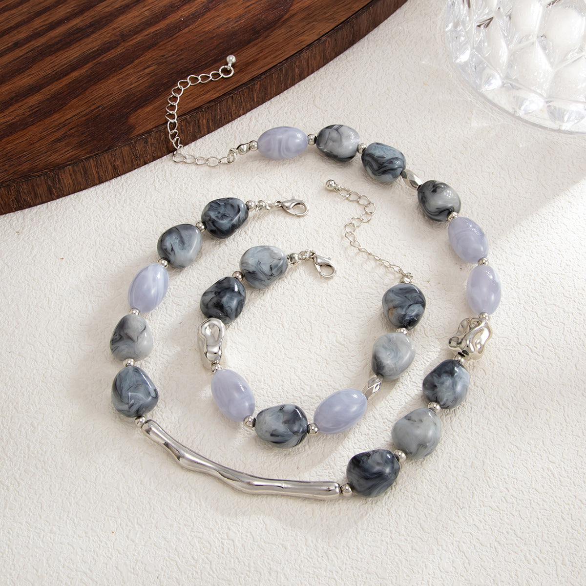 Retro Geometric Metal Bent Tube Necklace And Bracelet Set