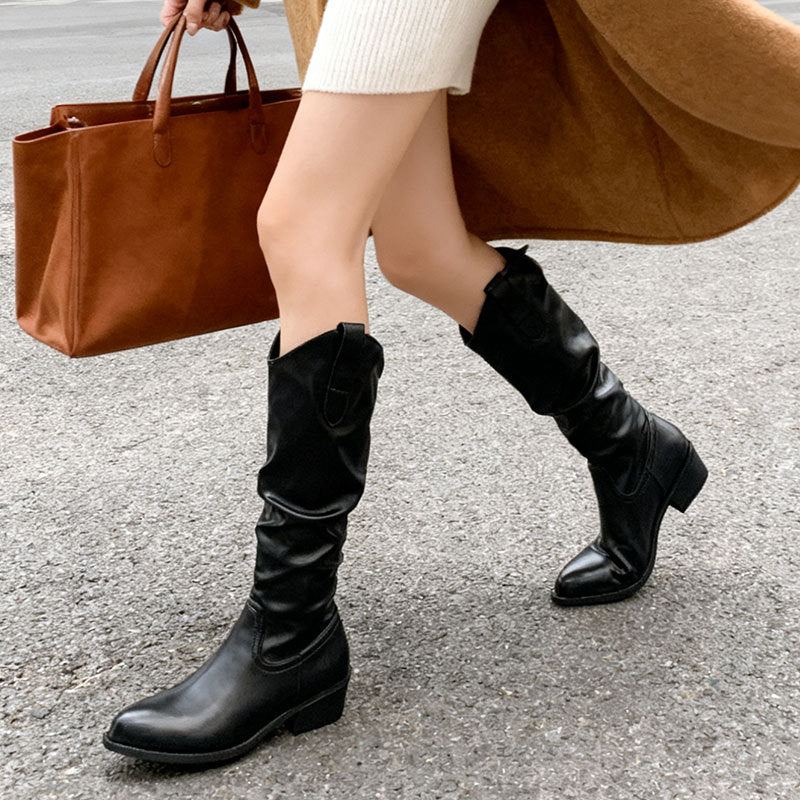 Women's Chunky Heel Suede Riding Boots Comfortable Knee High Boots - Image 3