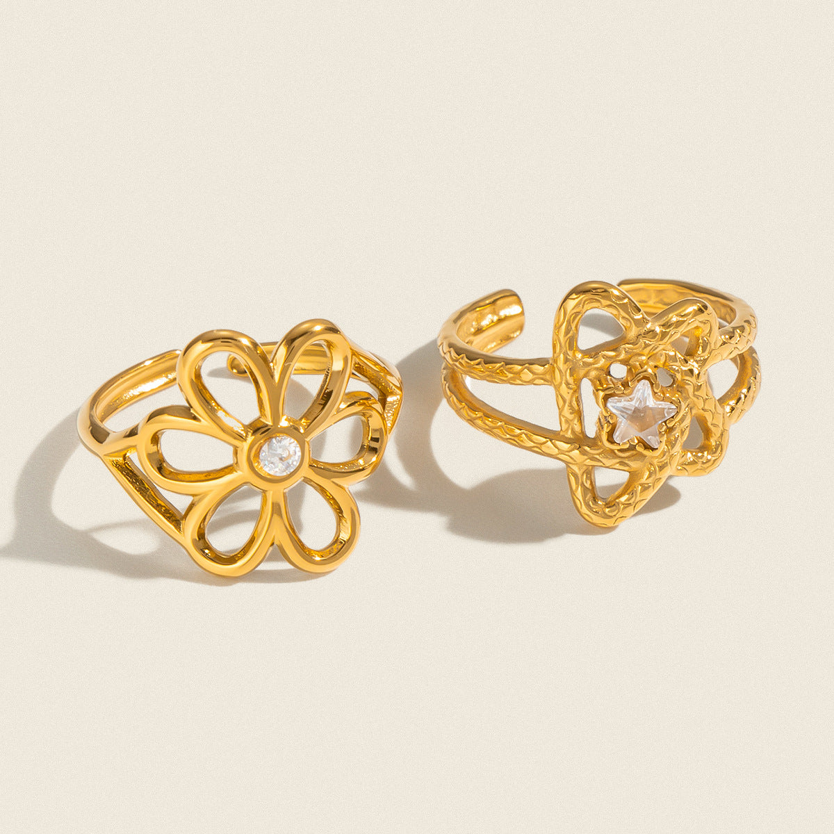 8k Gold Titanium Steel Zircon Five-pointed Star Ring