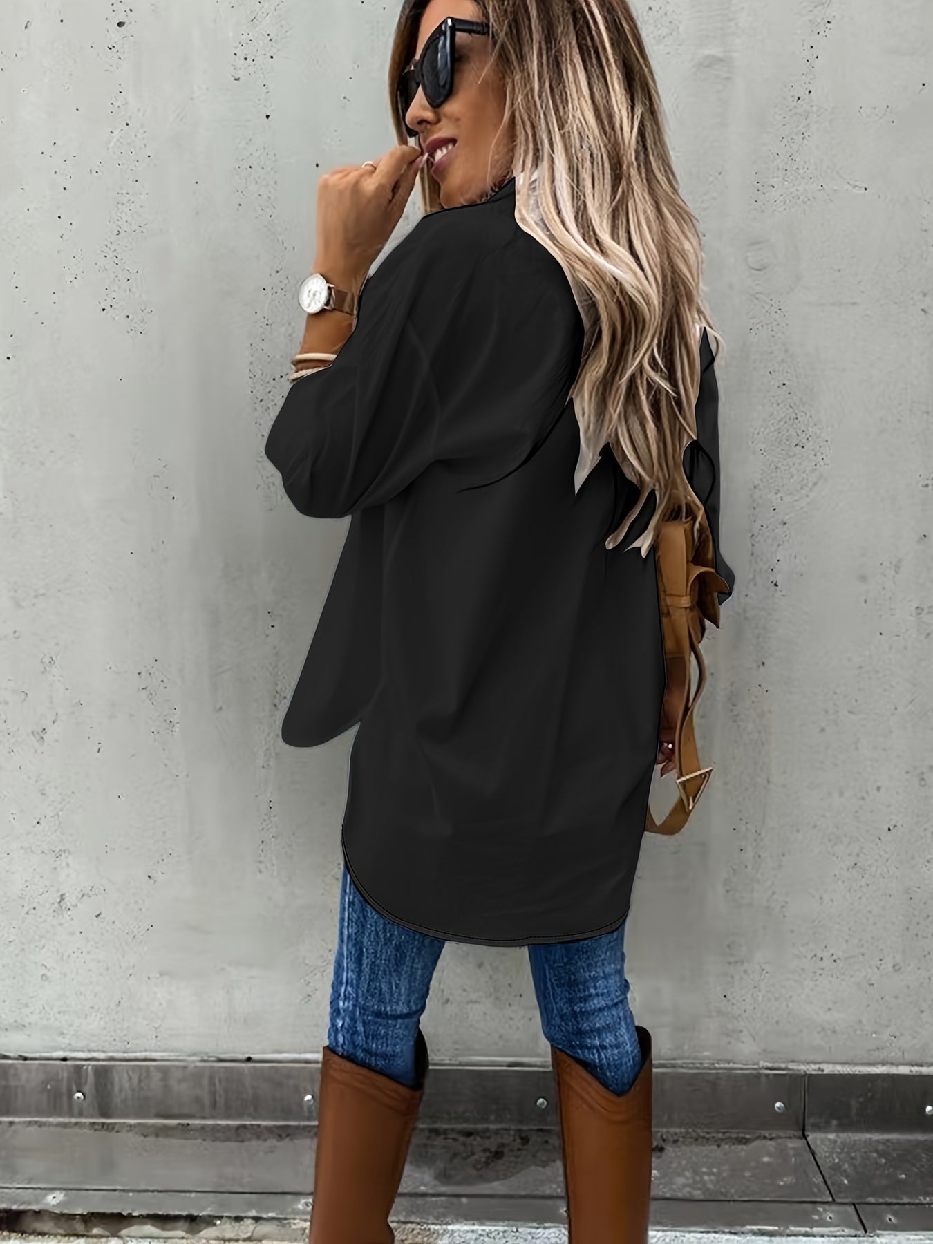 Women's Long Sleeve Button Down Shirt with Pocket Detail - Image 7