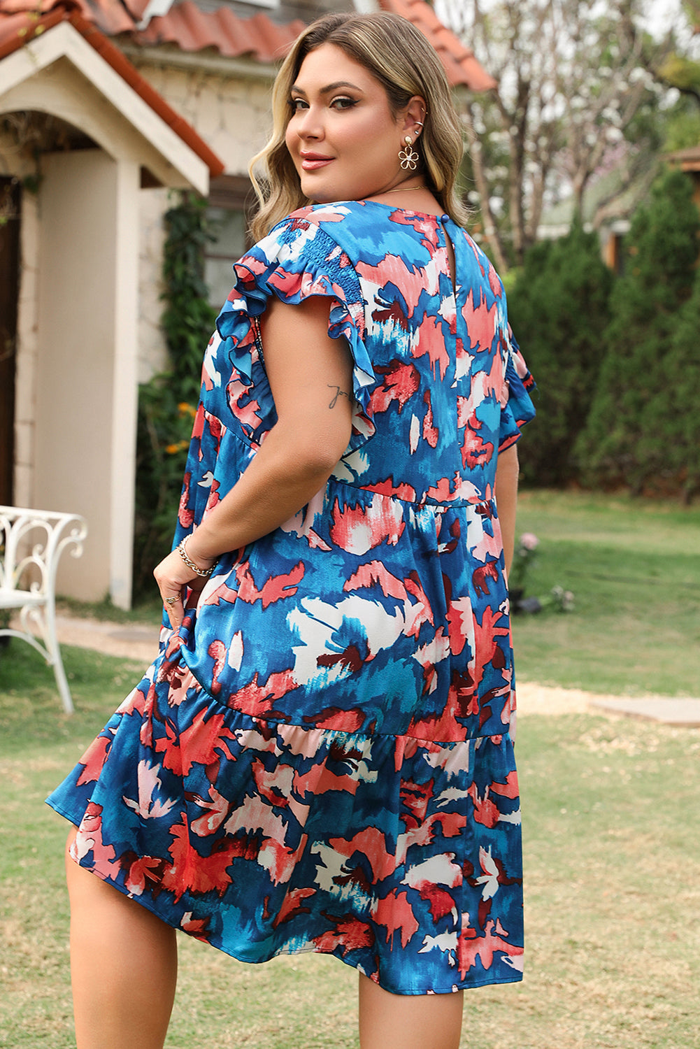 Palmer Plus Size Ruffled Short Sleeve Dress