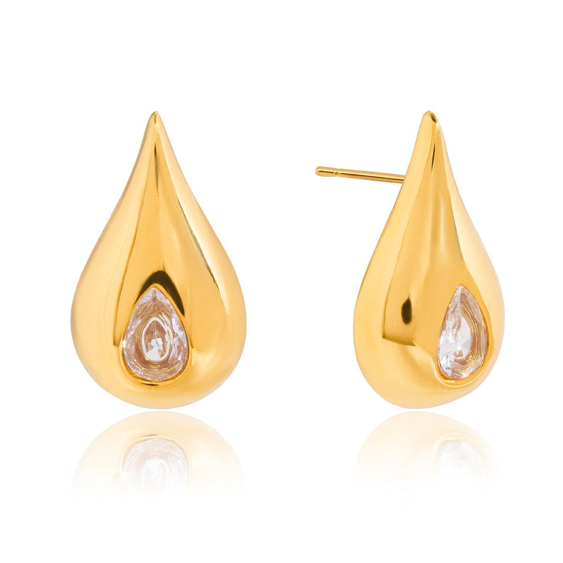 18K gold teardrop earrings inlaid with sparkling cubic zirconia stones