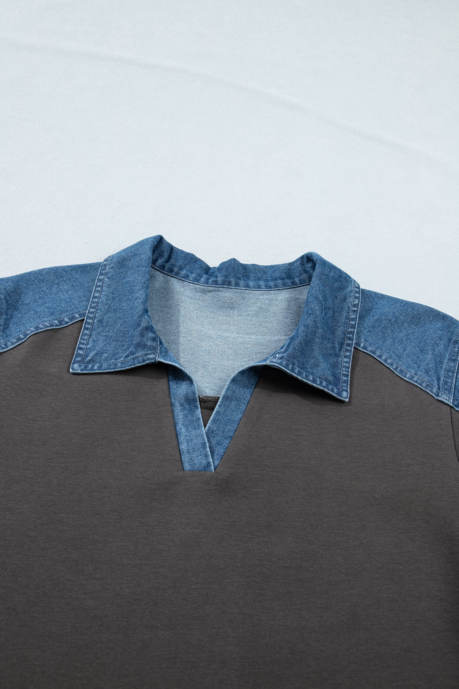 Colorblock Denim Patchwork Polo T-Shirt Dress in Charcoal Blue
