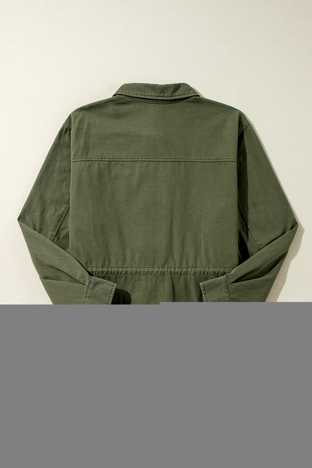 Moss Green Snap Button Zipper Collared Jacket
