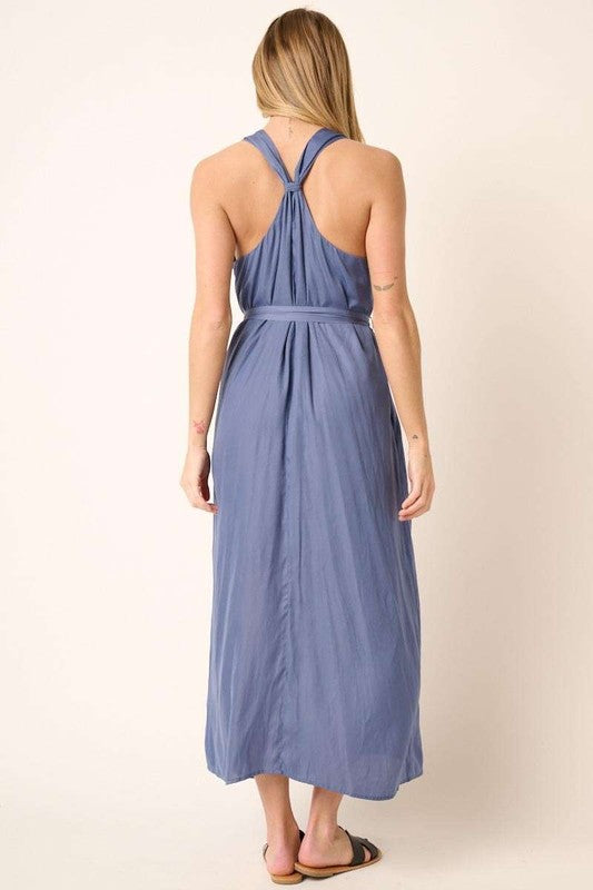 Cross Back V-Neck Belted Tank Maxi Dress for Effortless Elegance